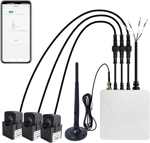 جهاز قياس الطاقة EdgeAnt 1 أو 3 مراحل Tuya Wi-Fi ثنائي الاتجاه، مراقب طاقة المنزل الذكي مع مشبك 3 * 80A، تتبع الكهرباء في الوقت الحقيقي، قياس الطاقة الشمسية/الصافية in Kuwait