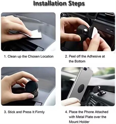 Universal Magnetic Car Phone Holder - Strong Magnet, 360° Rotation, Dashboard/Dash Mount for All Phones Brands with Metal Plate in Saudi Arabia