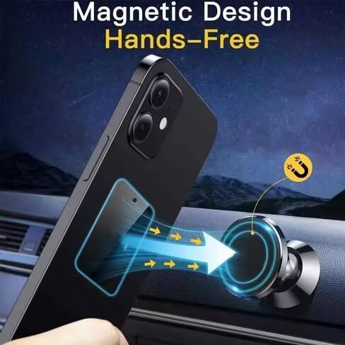 Universal Magnetic Car Phone Holder - Strong Magnet, 360° Rotation, Dashboard/Dash Mount for All Phones Brands with Metal Plate in Saudi Arabia