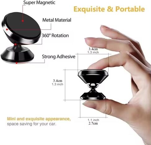 Universal Magnetic Car Phone Holder - Strong Magnet, 360° Rotation, Dashboard/Dash Mount for All Phones Brands with Metal Plate in Saudi Arabia