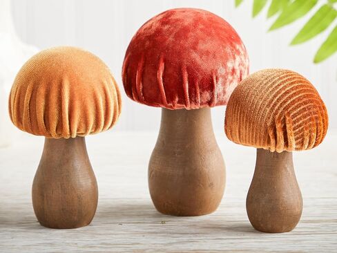 Velvet Mushrooms Set of 3, Shelf sitters, mantel decor, everyday tablescape, gift for nature lover, wedding centerpiece (Blue) in Saudi Arabia
