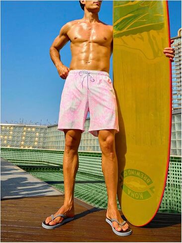 WDIRARA Men's Tropical Print Drawstring Shorts Swim Trunks with Compression Liner in Saudi Arabia