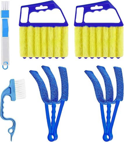 6 قطع من أدوات تنظيف الستائر الفينيسية مع أداة تنظيف ستائر النوافذ الصغيرة ذات 7 أصابع، منفضة غبار من الألياف الدقيقة، فرشاة فجوة الأخدود، فرشاة مجرفة 2 في 1، أدوات تنظيف للستائر الخشبية، ستائر الفينيل in Kuwait