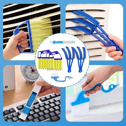 6 قطع من أدوات تنظيف الستائر الفينيسية مع أداة تنظيف ستائر النوافذ الصغيرة ذات 7 أصابع، منفضة غبار من الألياف الدقيقة، فرشاة فجوة الأخدود، فرشاة مجرفة 2 في 1، أدوات تنظيف للستائر الخشبية، ستائر الفينيل in Kuwait