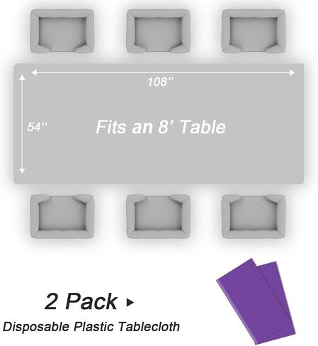 QIKSION 2 Pack Black Plastic Tablecloth Disposable Table Covers Black Table Cloths for Parties BBQ Picnic Birthday Baby Shower Wedding, Fits 6 to 8 Foot Rectangle Tables (54 × 108 Inch) in Saudi Arabia
