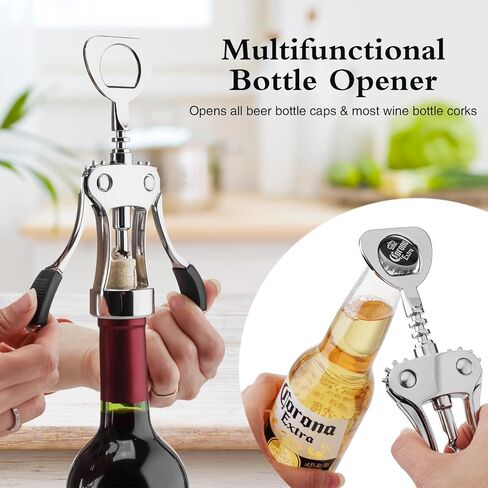 فتاحة النبيذ المفتاح، فتاحة زجاجات النبيذ من سبائك الزنك، مفتاح يدوي متعدد الوظائف للنادل، مزيل فلين النبيذ عالي التحمل، فضي in Kuwait
