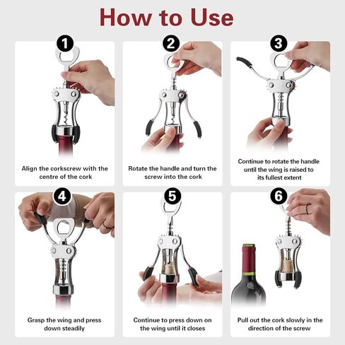 فتاحة النبيذ المفتاح، فتاحة زجاجات النبيذ من سبائك الزنك، مفتاح يدوي متعدد الوظائف للنادل، مزيل فلين النبيذ عالي التحمل، فضي in Kuwait