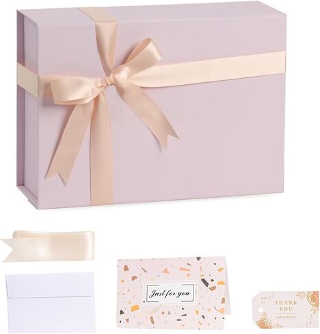 Pink Gift Box, 11x8x4 Inches Large Gift Boxes with Magnetic Closure Lid, Card/Ribbon for Birthday Party, Holiday, Mother's Day, Bridesmaid Proposal, Bridal Gifts, Weddings in Saudi Arabia
