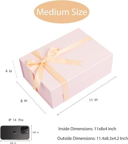 Pink Gift Box, 11x8x4 Inches Large Gift Boxes with Magnetic Closure Lid, Card/Ribbon for Birthday Party, Holiday, Mother's Day, Bridesmaid Proposal, Bridal Gifts, Weddings in Saudi Arabia
