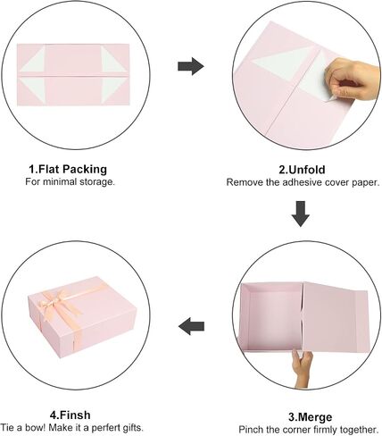 Pink Gift Box, 11x8x4 Inches Large Gift Boxes with Magnetic Closure Lid, Card/Ribbon for Birthday Party, Holiday, Mother's Day, Bridesmaid Proposal, Bridal Gifts, Weddings in Saudi Arabia