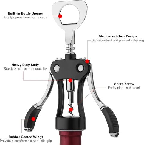 فتاحة النبيذ المفتاح، فتاحة زجاجات النبيذ من سبائك الزنك، مفتاح يدوي متعدد الوظائف للنادل، مزيل فلين النبيذ عالي التحمل، فضي in Kuwait