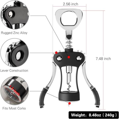 فتاحة النبيذ المفتاح، فتاحة زجاجات النبيذ من سبائك الزنك، مفتاح يدوي متعدد الوظائف للنادل، مزيل فلين النبيذ عالي التحمل، فضي in Kuwait