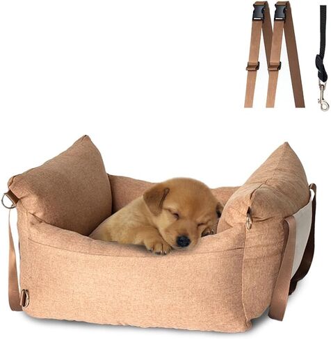 Pet Car Seat for Small Dogs, Waterproof Dog Booster Seat with Storage Pockets, Clip-On Safety Leash and Thick PP Cotton Filling, Pet Travel Carry Bed Up to 25lbs, Black in Saudi Arabia