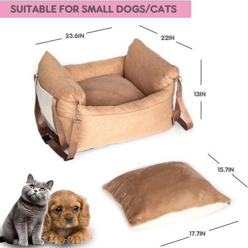 Pet Car Seat for Small Dogs, Waterproof Dog Booster Seat with Storage Pockets, Clip-On Safety Leash and Thick PP Cotton Filling, Pet Travel Carry Bed Up to 25lbs, Black in Saudi Arabia