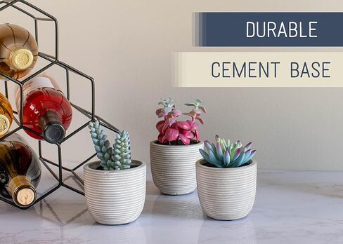 NAT & Jules Stripe Grey 5.75 inch Cement Artificial Potted Succulents Set of 3 in Saudi Arabia