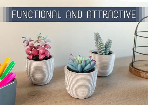 NAT & Jules Stripe Grey 5.75 inch Cement Artificial Potted Succulents Set of 3 in Saudi Arabia