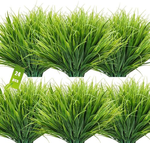 JIFTOK Artificial Plants Outdoor Fake Wheat Grass Stems, 24 Pcs UV Resistant Artificial Greenery, Fake Grass Faux Spring Greenery Stems Shrubs Bushes for Home Vase Pot Box Porch Outdoor Decor in Saudi Arabia