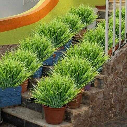 JIFTOK Artificial Plants Outdoor Fake Wheat Grass Stems, 24 Pcs UV Resistant Artificial Greenery, Fake Grass Faux Spring Greenery Stems Shrubs Bushes for Home Vase Pot Box Porch Outdoor Decor in Saudi Arabia