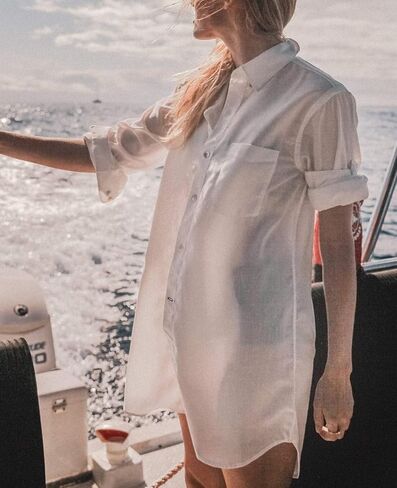 بلوزات قميص شاطئ بأكمام طويلة للسيدات من Chunoy بأزرار سفلية لبدلة السباحة in Kuwait