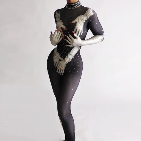 حجر الراين الأيدي المطبوعة بذلة أحمر أبيض أسود قفازات مثير أداء المغني دي جي نادي حفلة عيد ميلاد عرض المرحلة in Kuwait