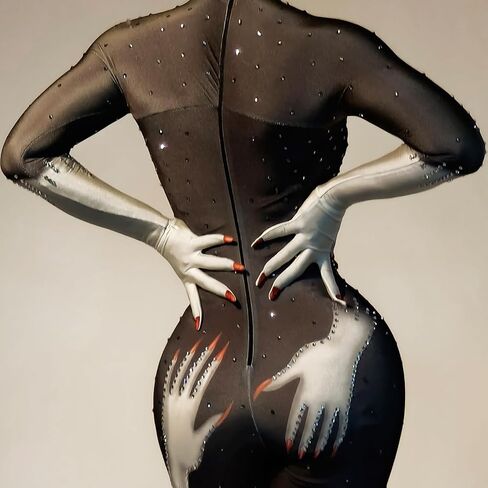 حجر الراين الأيدي المطبوعة بذلة أحمر أبيض أسود قفازات مثير أداء المغني دي جي نادي حفلة عيد ميلاد عرض المرحلة in Kuwait