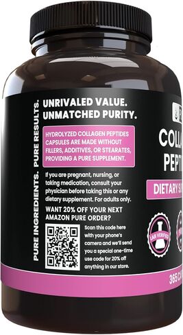 PURE ORIGINAL INGREDIENTS Collagen Peptides (365 Capsules) No Magnesium Or Rice Fillers, Always Pure, Lab Verified in Saudi Arabia