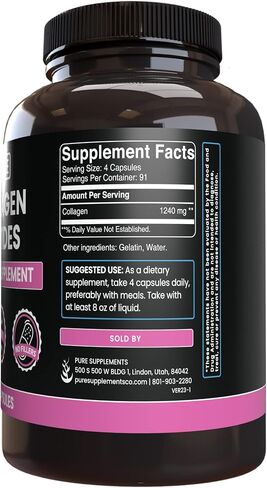 PURE ORIGINAL INGREDIENTS Collagen Peptides (365 Capsules) No Magnesium Or Rice Fillers, Always Pure, Lab Verified in Saudi Arabia