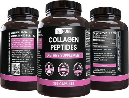 PURE ORIGINAL INGREDIENTS Collagen Peptides (365 Capsules) No Magnesium Or Rice Fillers, Always Pure, Lab Verified in Saudi Arabia