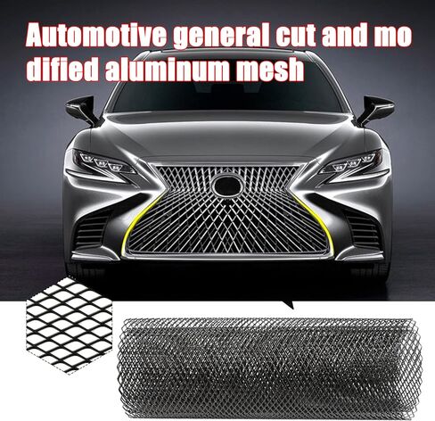 Universal 40"x13" Car Grill Mesh, Aluminium Alloy Net Hole 6x12mm Rhombus Shape Easy to Cut and Install (Black) in Saudi Arabia
