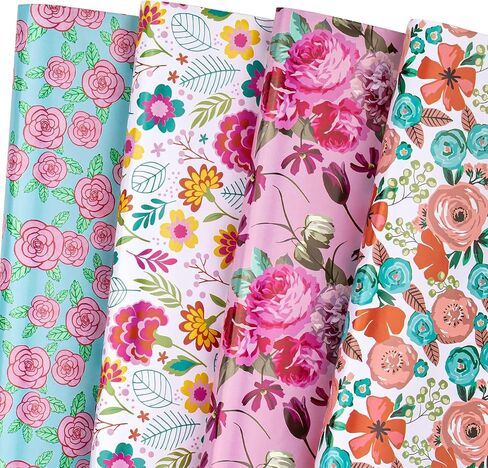 WRAPAHOLIC Mother's Day Wrapping Paper Sheet - 12 Sheets Floral Design Folded Flat with 12 Gift Tags for Party - 19.7 Inch X 27.5 Inch Per Sheet in Saudi Arabia