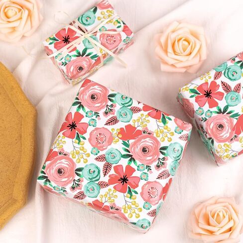 WRAPAHOLIC Mother's Day Wrapping Paper Sheet - 12 Sheets Floral Design Folded Flat with 12 Gift Tags for Party - 19.7 Inch X 27.5 Inch Per Sheet in Saudi Arabia