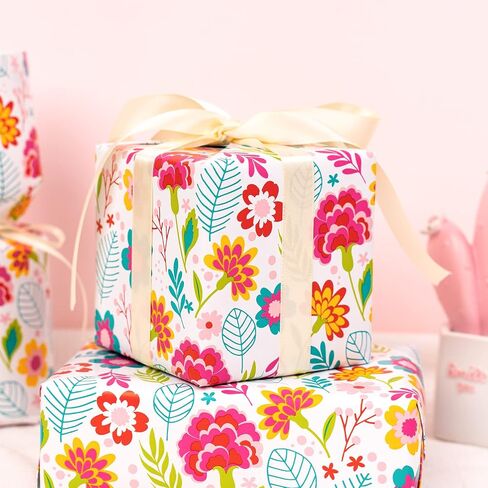 WRAPAHOLIC Mother's Day Wrapping Paper Sheet - 12 Sheets Floral Design Folded Flat with 12 Gift Tags for Party - 19.7 Inch X 27.5 Inch Per Sheet in Saudi Arabia