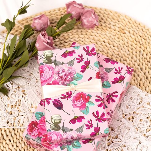 WRAPAHOLIC Mother's Day Wrapping Paper Sheet - 12 Sheets Floral Design Folded Flat with 12 Gift Tags for Party - 19.7 Inch X 27.5 Inch Per Sheet in Saudi Arabia