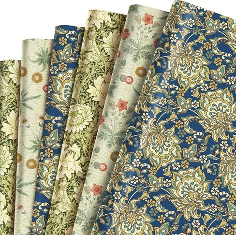 12 Sheets William Morris Floral Wrapping Paper, 20x27in Vintage Floral Gift Wrap Paper Retro Wildflower Patterns Art Paper for Wedding Birthday Gift Wrapping in Kuwait