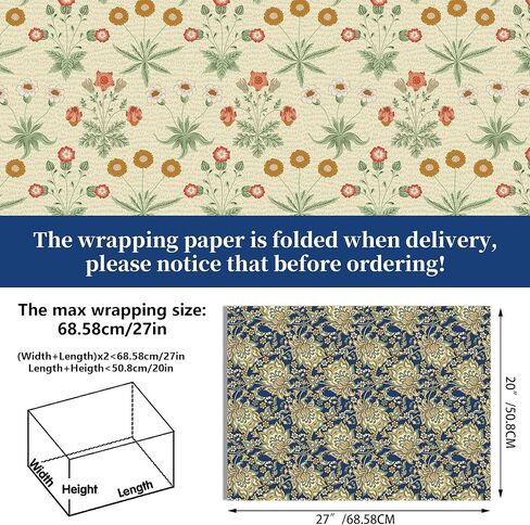12 Sheets William Morris Floral Wrapping Paper, 20x27in Vintage Floral Gift Wrap Paper Retro Wildflower Patterns Art Paper for Wedding Birthday Gift Wrapping in Kuwait