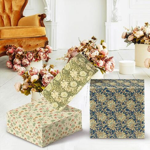 12 Sheets William Morris Floral Wrapping Paper, 20x27in Vintage Floral Gift Wrap Paper Retro Wildflower Patterns Art Paper for Wedding Birthday Gift Wrapping in Kuwait