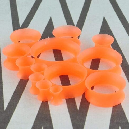 Pair 00G (10MM) ORANGE SILICONE EARSKIN TUNNELS Double Flare Gauges Super Ultra Thin Soft Flexible Flesh Plugs (2pcs) in Saudi Arabia