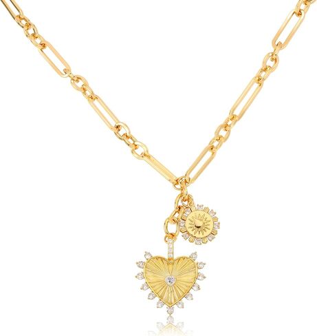 Chunky Gold Heart Necklaces for Women 18K Gold Plated Charm Necklace Sun Pendant Chain Jewelry. in Saudi Arabia