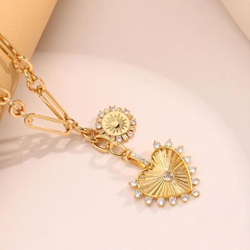 Chunky Gold Heart Necklaces for Women 18K Gold Plated Charm Necklace Sun Pendant Chain Jewelry. in Saudi Arabia
