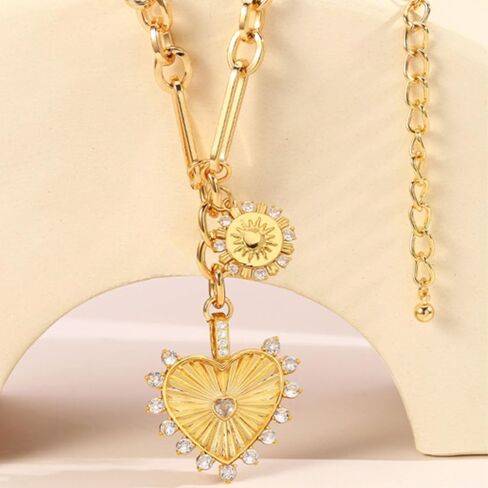 Chunky Gold Heart Necklaces for Women 18K Gold Plated Charm Necklace Sun Pendant Chain Jewelry. in Saudi Arabia