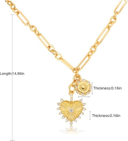Chunky Gold Heart Necklaces for Women 18K Gold Plated Charm Necklace Sun Pendant Chain Jewelry. in Saudi Arabia