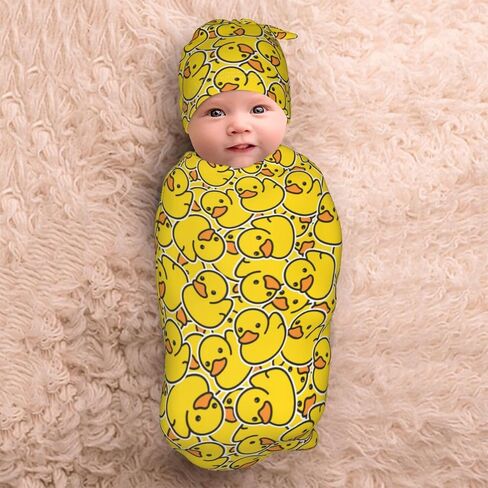 لطيف المطاط بطة الطفل الاشياء الوليد قماط البطانيات لينة قماط كيس التقميط بطانية مع قبعة مجموعات هدايا للرضع بنين بنات in Kuwait