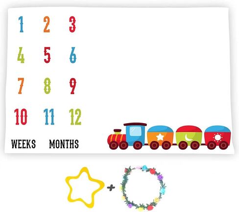 Baby Monthly Milestone Blanket, Large 48x40in Soft flannel, Colorful Numbers Train Backgrounds, Baby Shower Age Growth Tracker, 2 Bonus Marker Included DSFS126 in Saudi Arabia