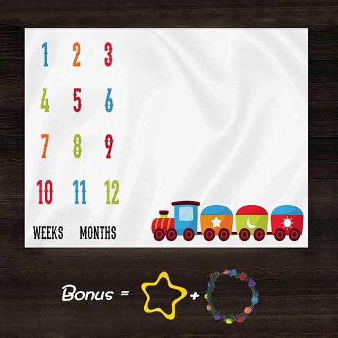Baby Monthly Milestone Blanket, Large 48x40in Soft flannel, Colorful Numbers Train Backgrounds, Baby Shower Age Growth Tracker, 2 Bonus Marker Included DSFS126 in Saudi Arabia