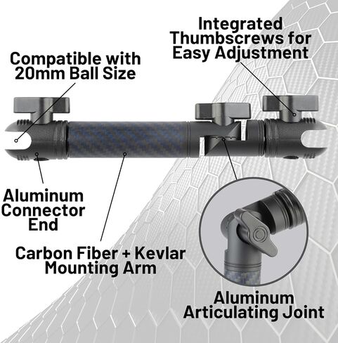 Bulletpoint Locking Adjustable Carbon Fiber Kevlar Mounting Arm with Articulating Joint Dual 20mm Socket Ends (7cm-to-1cm) in Saudi Arabia