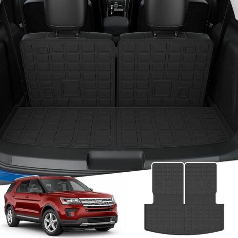 Xipoo Cargo Liner متوافق مع 2020-2023 Ford Explorer بساط صندوق السيارة الخلفي مع حصيرة مسند الظهر وغطاء المقعد الخلفي لملحقات Ford Explorer 2020-2023 (حصيرة صندوق السيارة الخلفي مع بساط مسند الظهر) in Kuwait