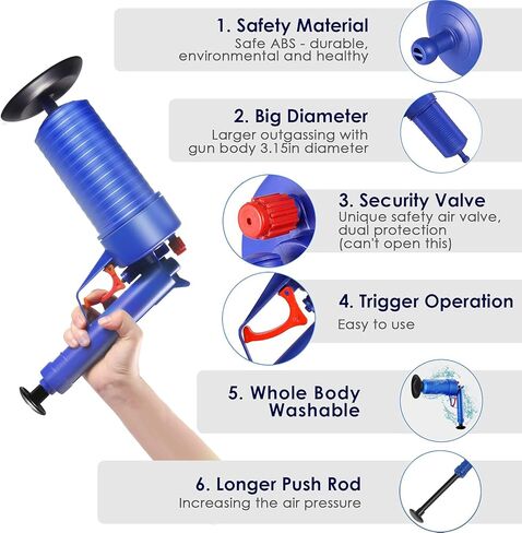 مكبس مرحاض قوي، مسدس ناسف لتصريف الهواء عالي الضغط مع 4 ماصات مقاسات، مزيل انسداد الصرف، أدوات تجريف الأنابيب، مكبس بالوعة للمرحاض، حوض الاستحمام، تصريف أرضية المطبخ المسدودة in Kuwait