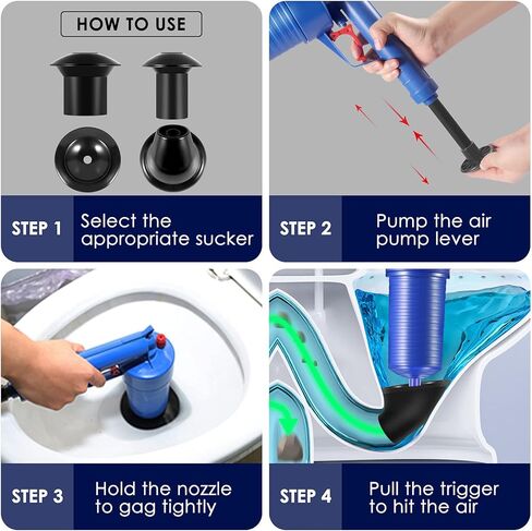 مكبس مرحاض قوي، مسدس ناسف لتصريف الهواء عالي الضغط مع 4 ماصات مقاسات، مزيل انسداد الصرف، أدوات تجريف الأنابيب، مكبس بالوعة للمرحاض، حوض الاستحمام، تصريف أرضية المطبخ المسدودة in Kuwait