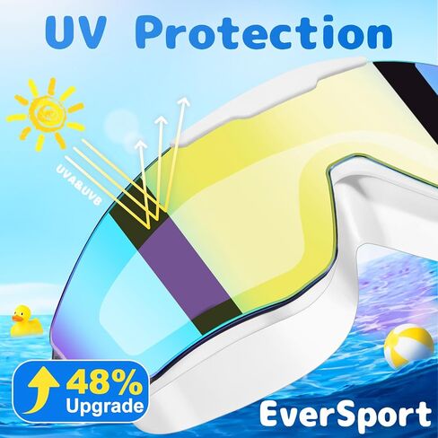 نظارات سباحة EverSport مكونة من قطعتين من نظارات السباحة بطبقة إضافية من السيليكون، نظارات سباحة للأطفال الصغار والأطفال الصغار والأولاد والبنات من سن 6 إلى 16 عامًا in Kuwait