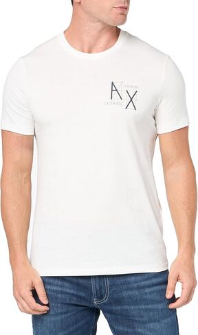 تي شيرت A｜X ARMANI EXCHANGE للرجال ذو قصة ضيقة من القطن بشعار على الصدر وخطوط الفأس in Kuwait